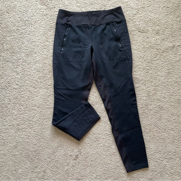 Athleta Peak Hybrid Fleece Tight Leggings W’s L Black Quilted Outdoor Hiking - Picture 1 of 16